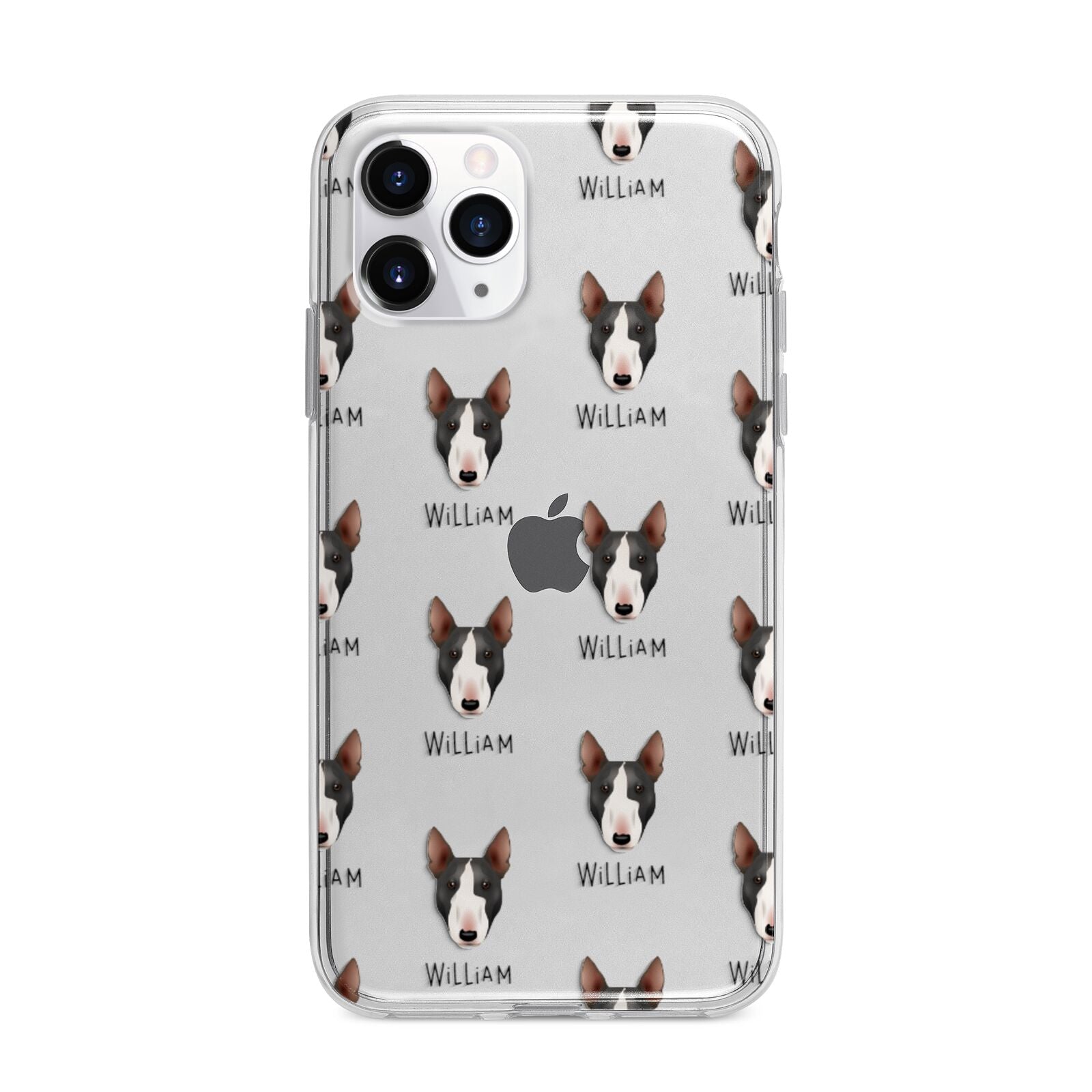 Miniature Bull Terrier Icon with Name Apple iPhone 11 Pro in Silver with Bumper Case