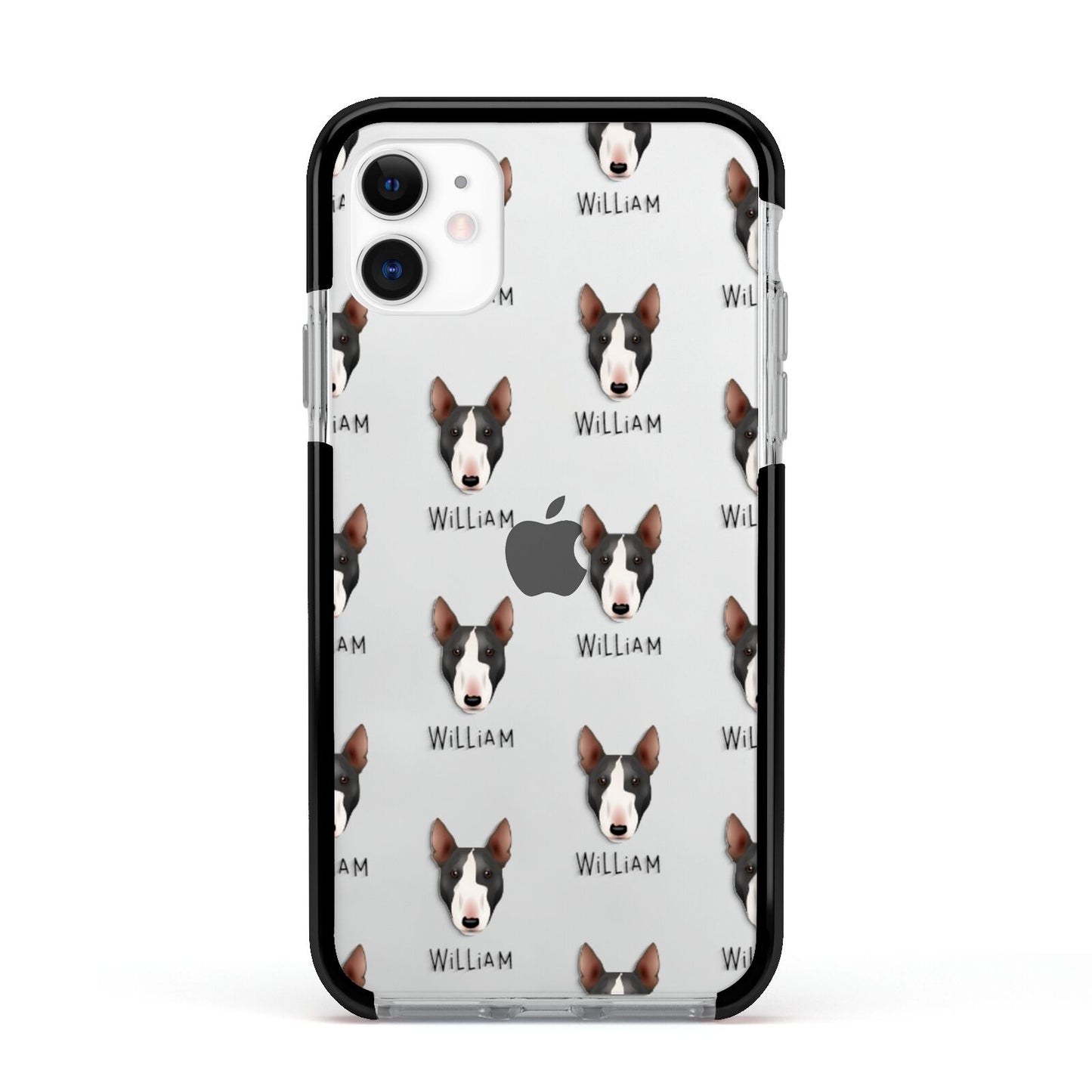Miniature Bull Terrier Icon with Name Apple iPhone 11 in White with Black Impact Case