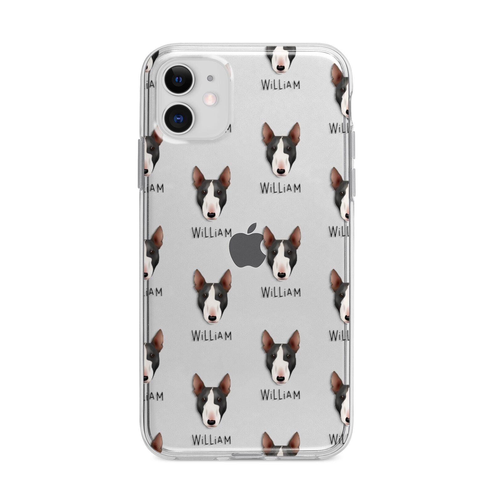 Miniature Bull Terrier Icon with Name Apple iPhone 11 in White with Bumper Case