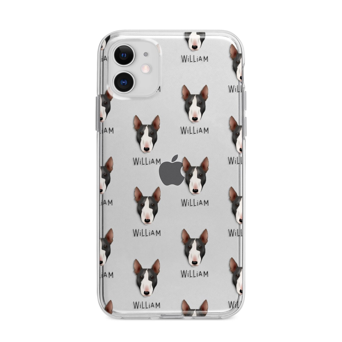 Miniature Bull Terrier Icon with Name Apple iPhone 11 in White with Bumper Case