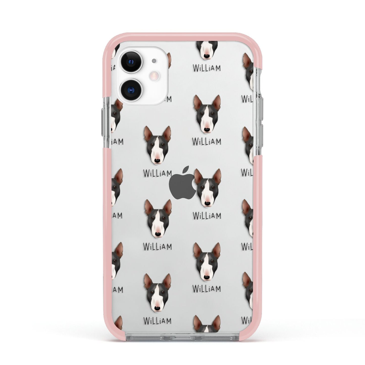 Miniature Bull Terrier Icon with Name Apple iPhone 11 in White with Pink Impact Case