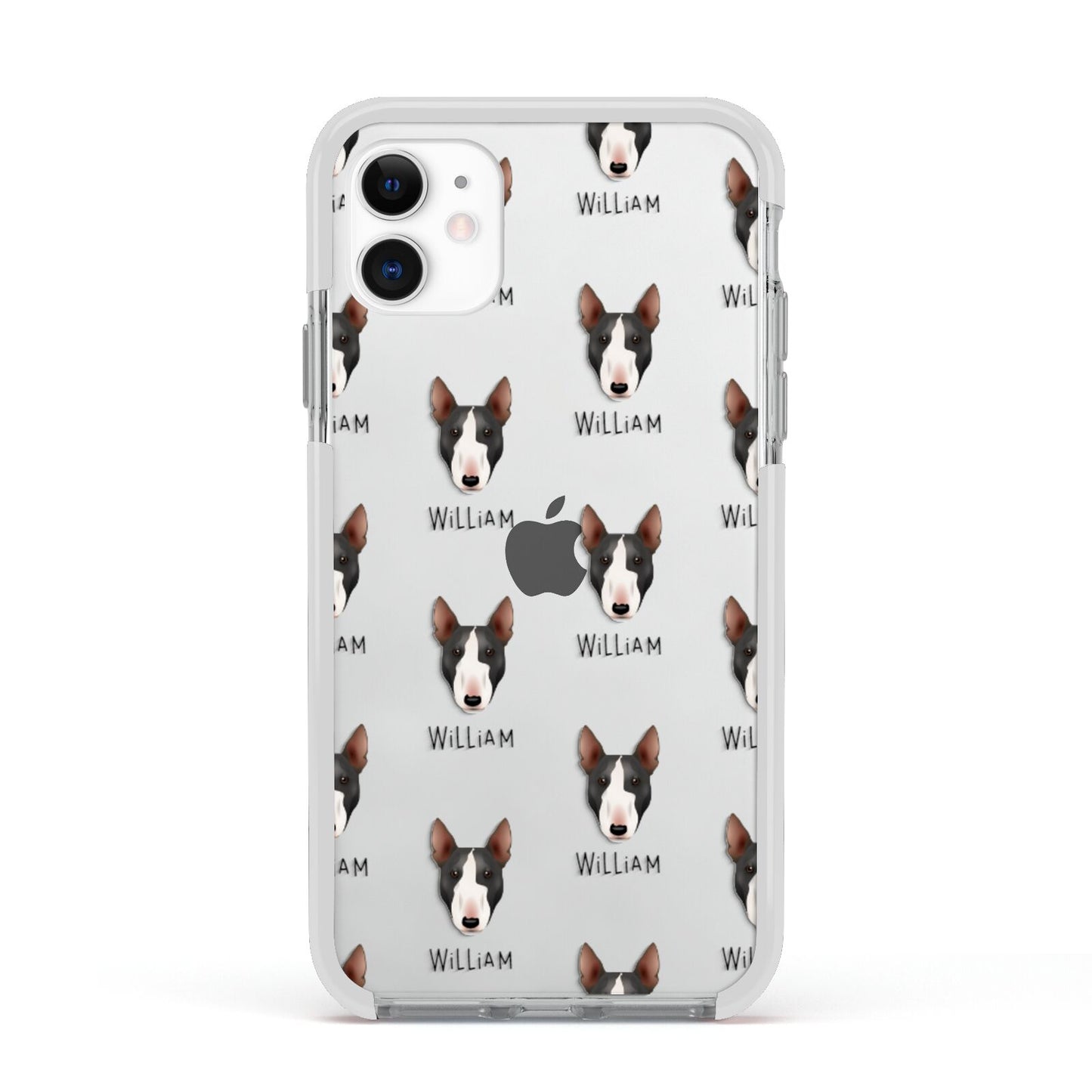 Miniature Bull Terrier Icon with Name Apple iPhone 11 in White with White Impact Case