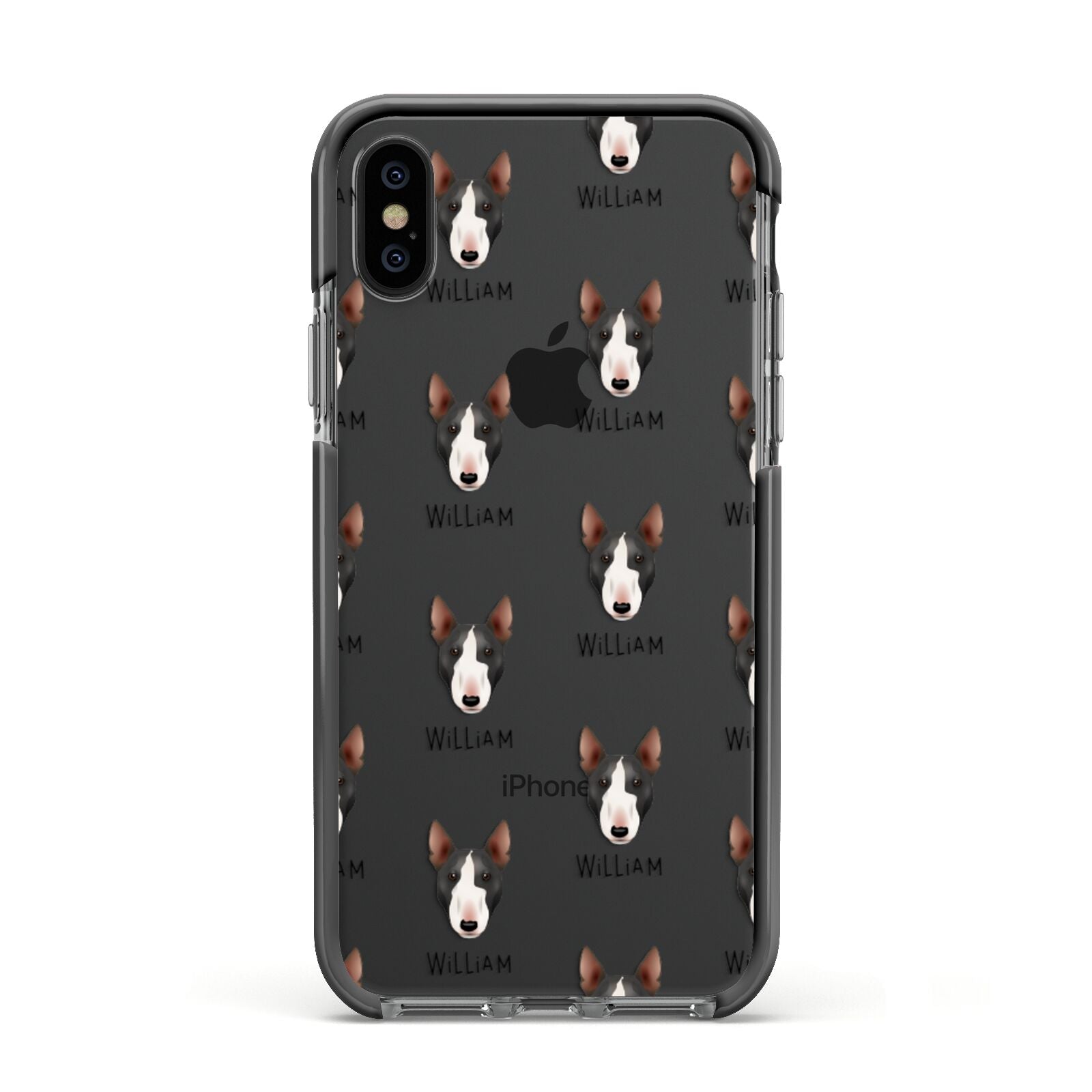 Miniature Bull Terrier Icon with Name Apple iPhone Xs Impact Case Black Edge on Black Phone