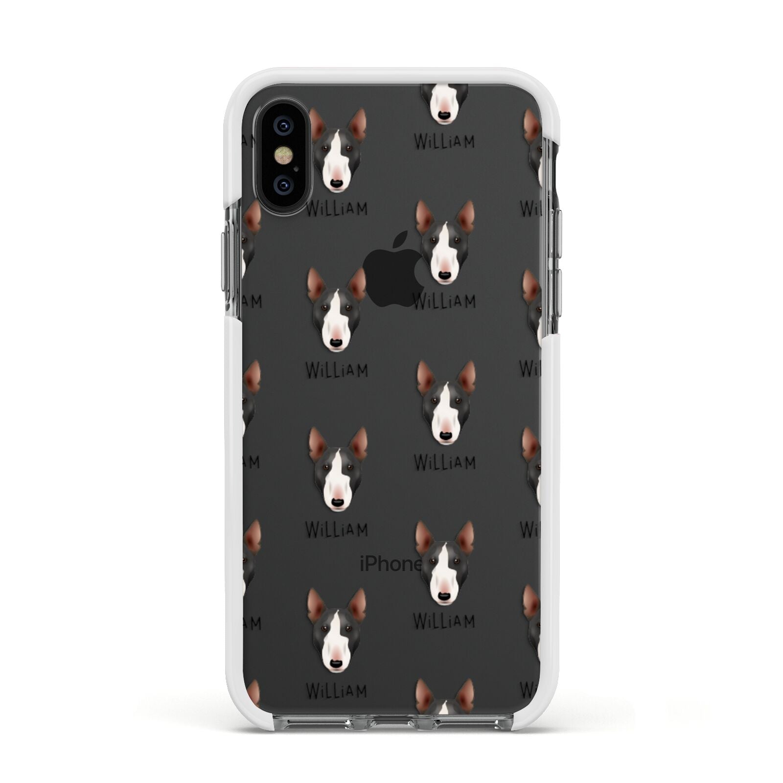 Miniature Bull Terrier Icon with Name Apple iPhone Xs Impact Case White Edge on Black Phone