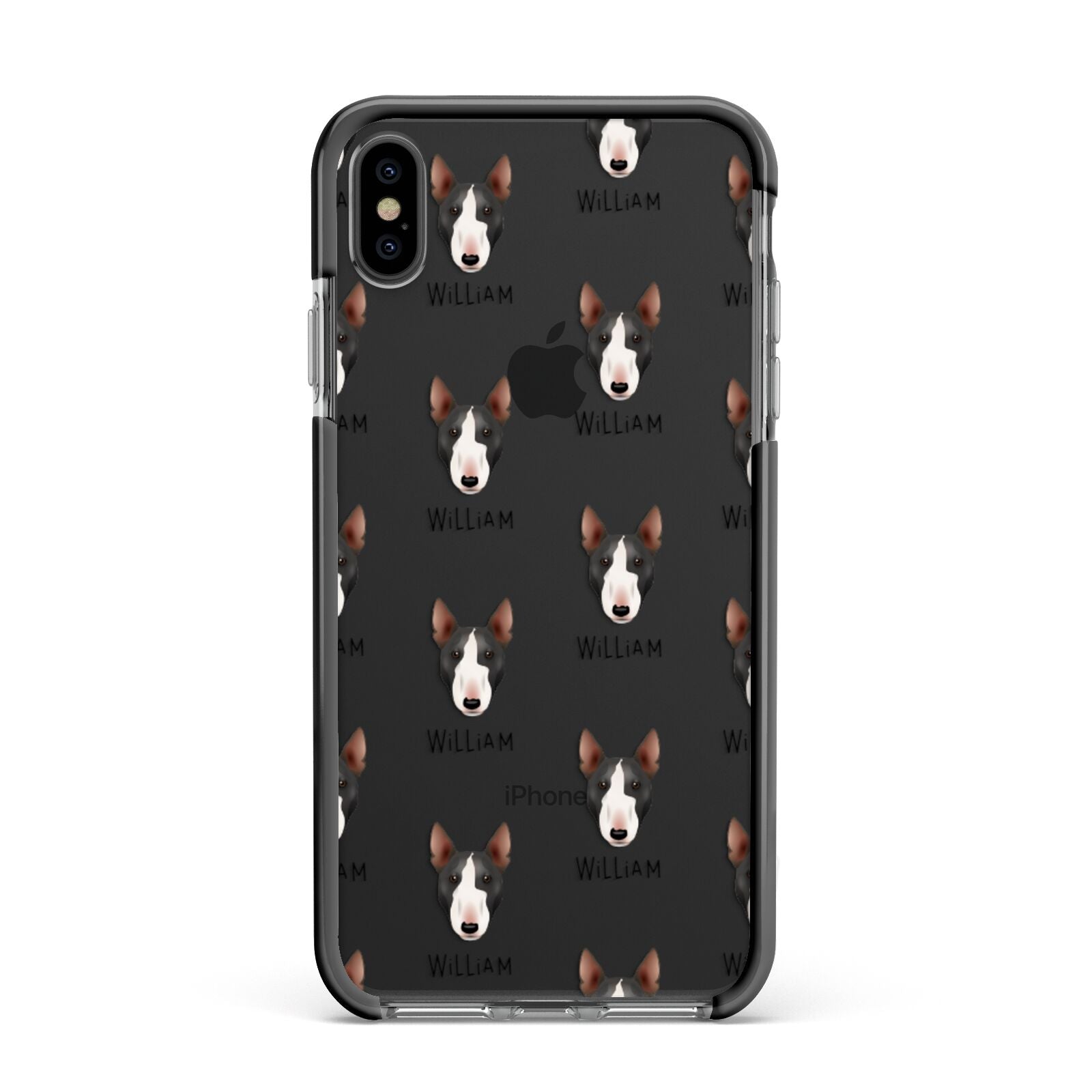 Miniature Bull Terrier Icon with Name Apple iPhone Xs Max Impact Case Black Edge on Black Phone
