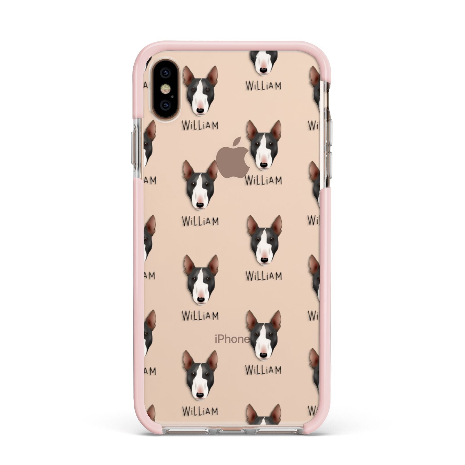 Miniature Bull Terrier Icon with Name Apple iPhone Xs Max Impact Case Pink Edge on Gold Phone