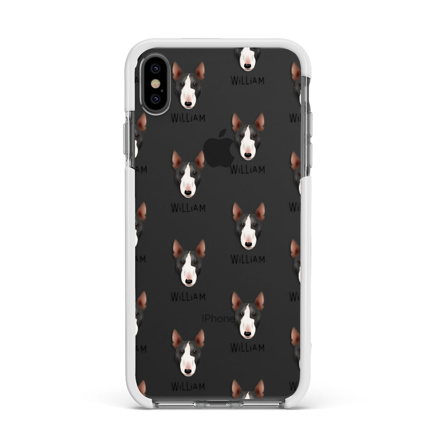 Miniature Bull Terrier Icon with Name Apple iPhone Xs Max Impact Case White Edge on Black Phone