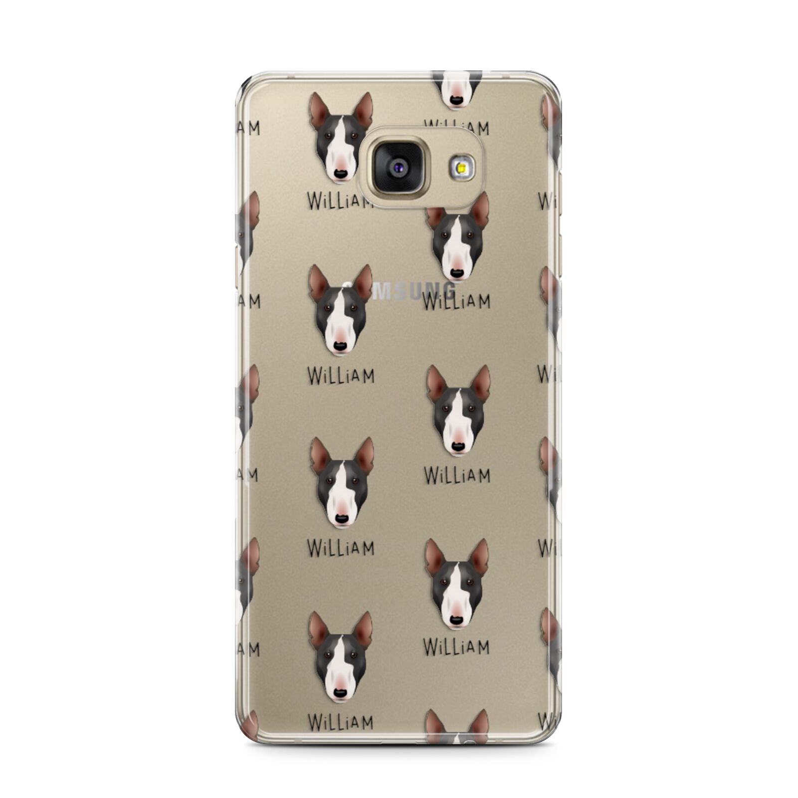 Miniature Bull Terrier Icon with Name Samsung Galaxy A7 2016 Case on gold phone