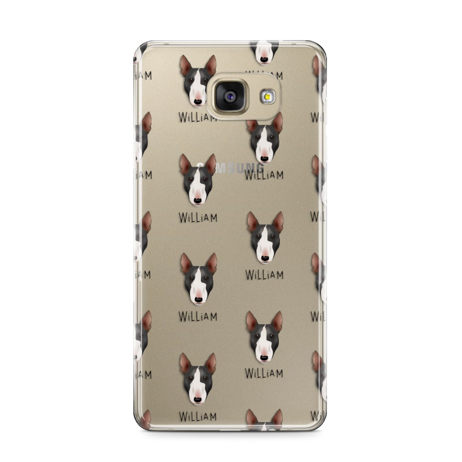 Miniature Bull Terrier Icon with Name Samsung Galaxy A9 2016 Case on gold phone