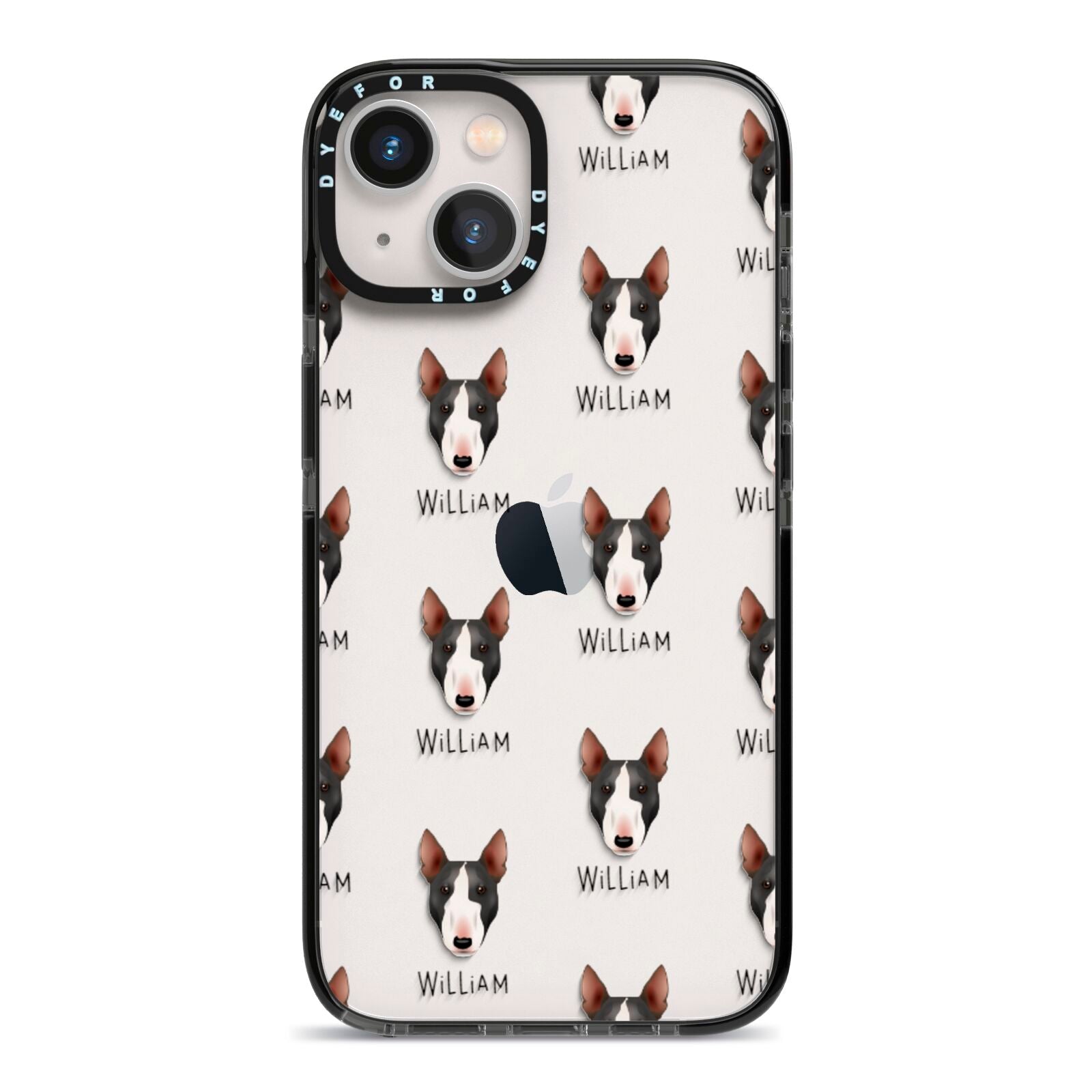 Miniature Bull Terrier Icon with Name iPhone 13 Black Impact Case on Silver phone