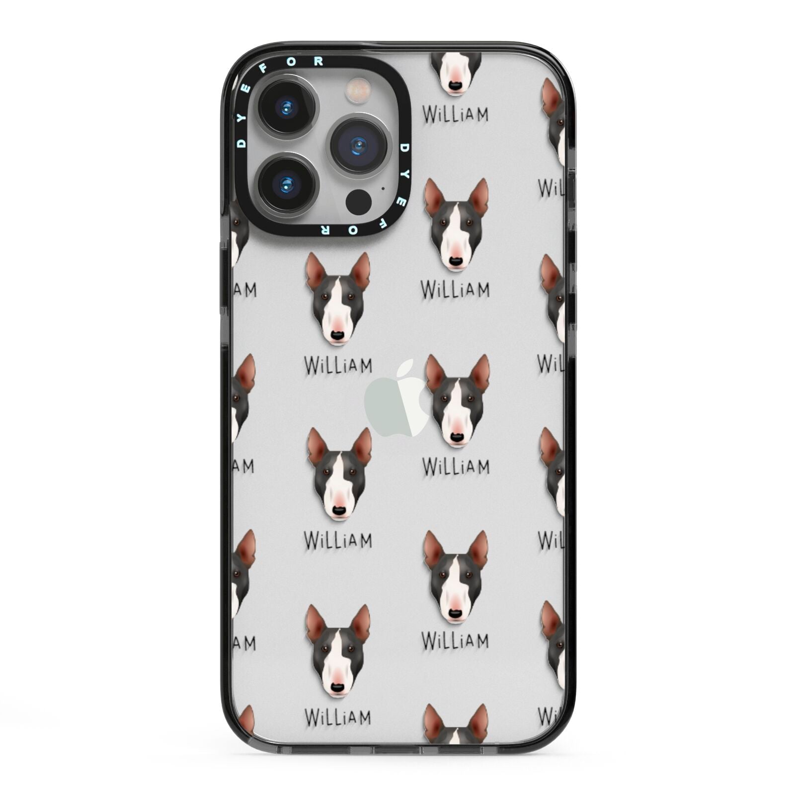 Miniature Bull Terrier Icon with Name iPhone 13 Pro Max Black Impact Case on Silver phone