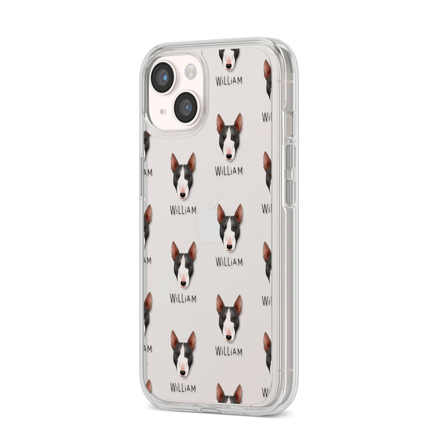 Miniature Bull Terrier Icon with Name iPhone 14 Clear Tough Case Starlight Angled Image
