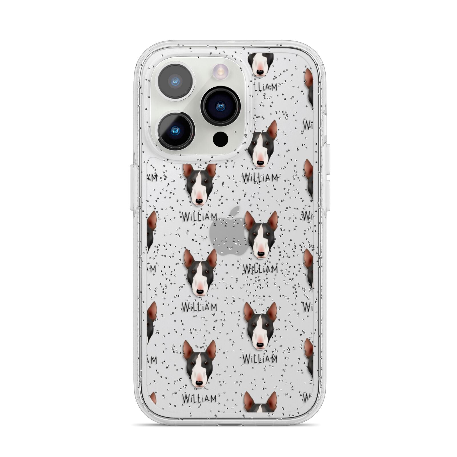 Miniature Bull Terrier Icon with Name iPhone 14 Pro Glitter Tough Case Silver