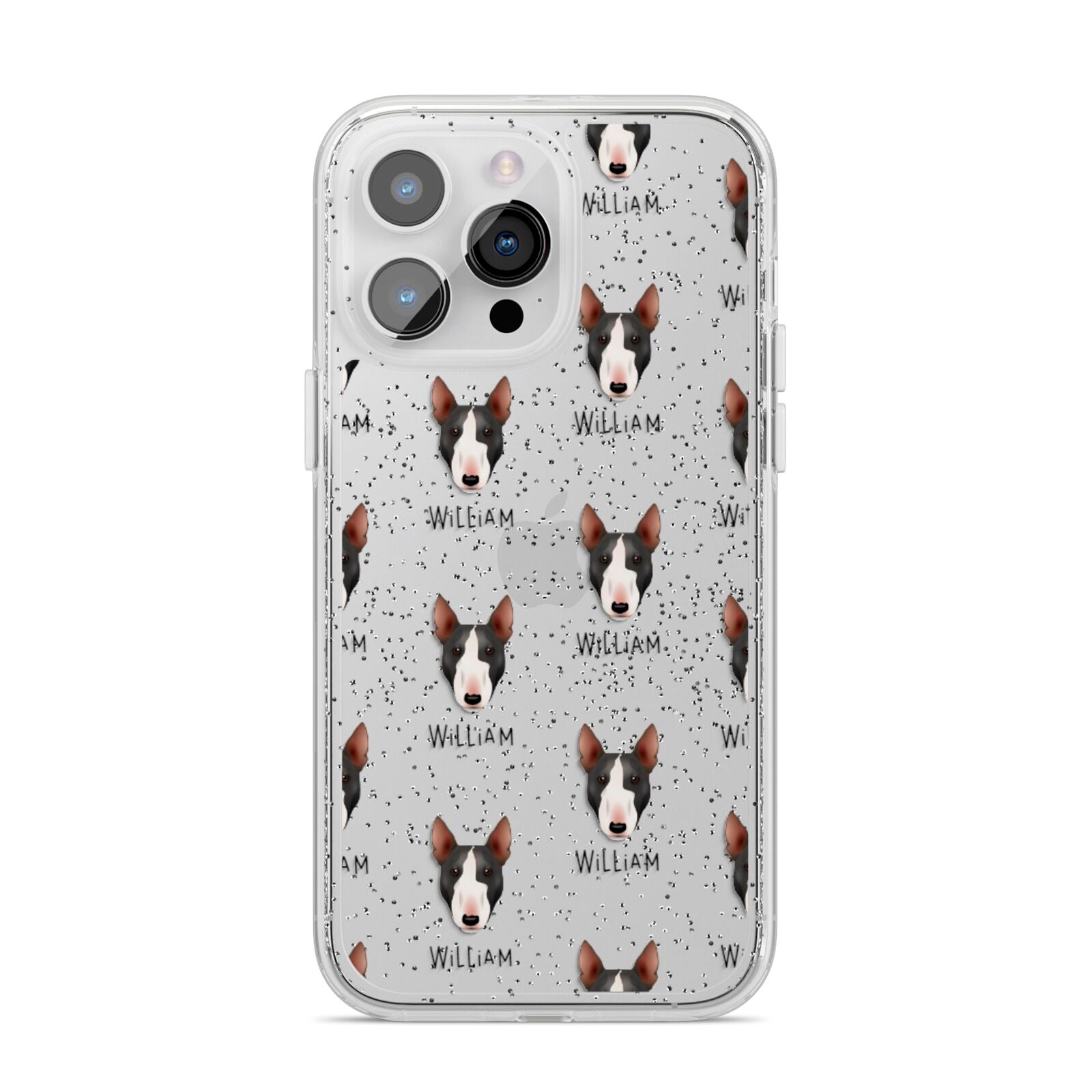Miniature Bull Terrier Icon with Name iPhone 14 Pro Max Glitter Tough Case Silver