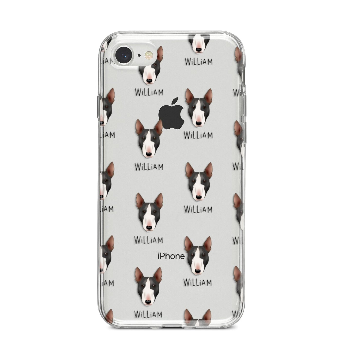 Miniature Bull Terrier Icon with Name iPhone 8 Bumper Case on Silver iPhone