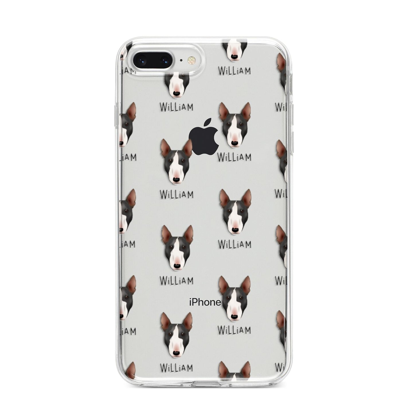 Miniature Bull Terrier Icon with Name iPhone 8 Plus Bumper Case on Silver iPhone
