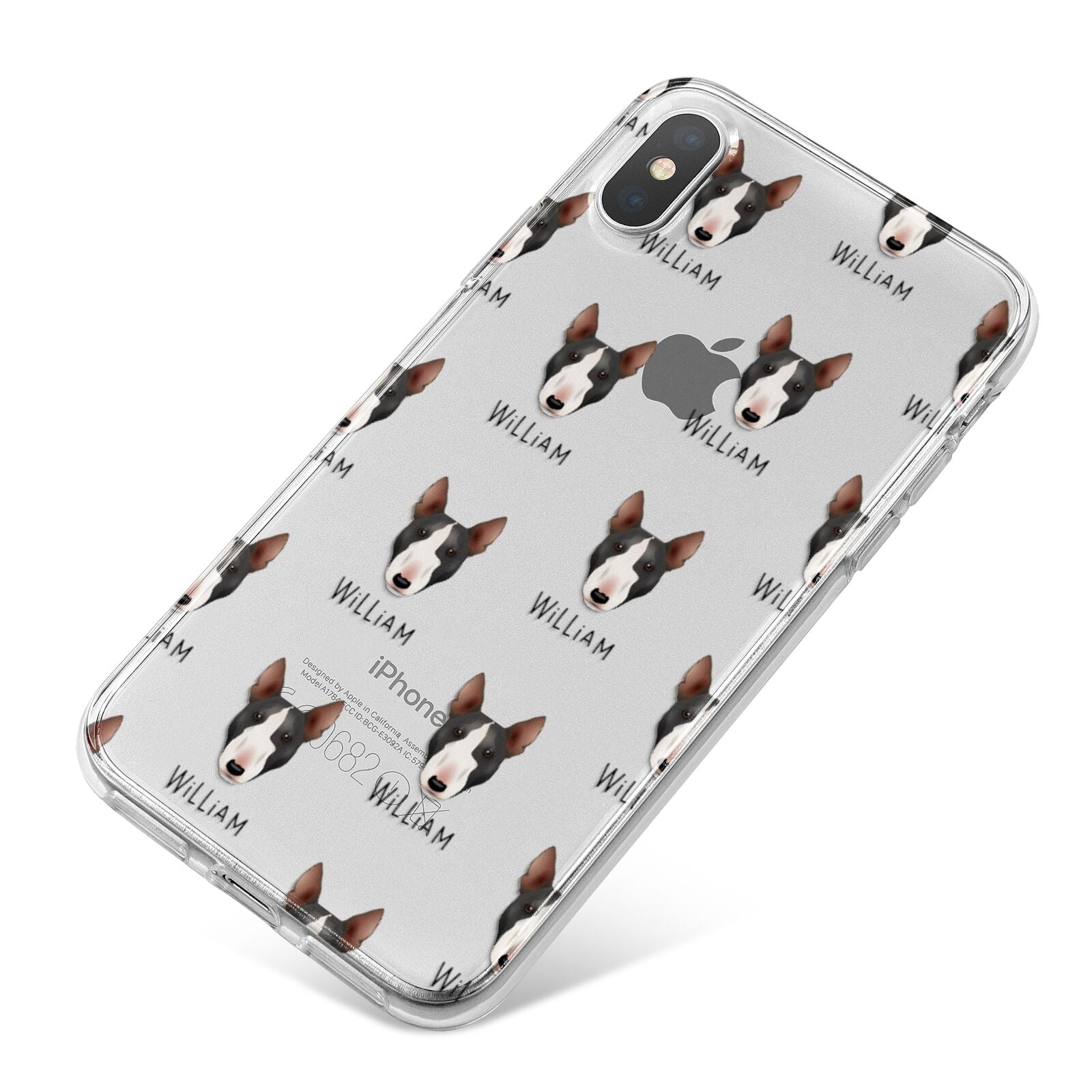 Miniature Bull Terrier Icon with Name iPhone X Bumper Case on Silver iPhone