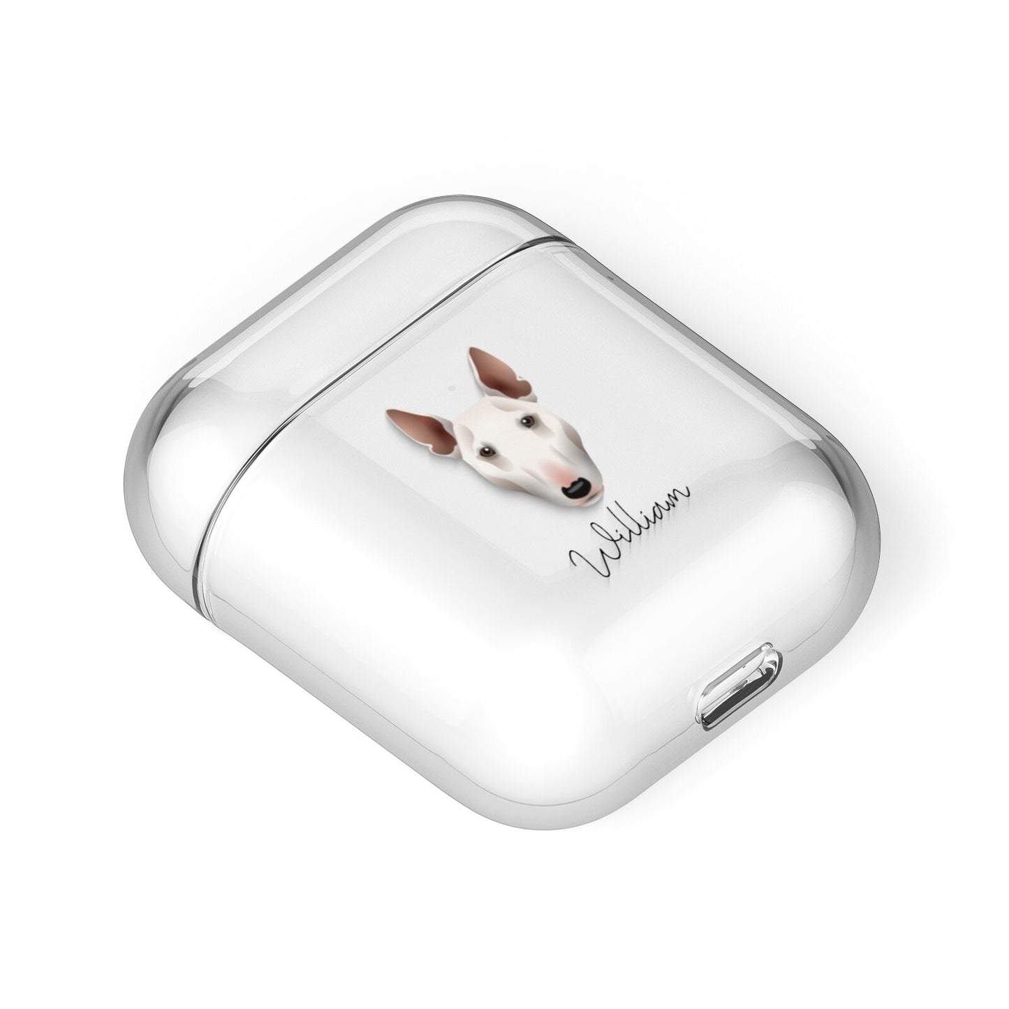 Miniature Bull Terrier Personalised AirPods Case Laid Flat