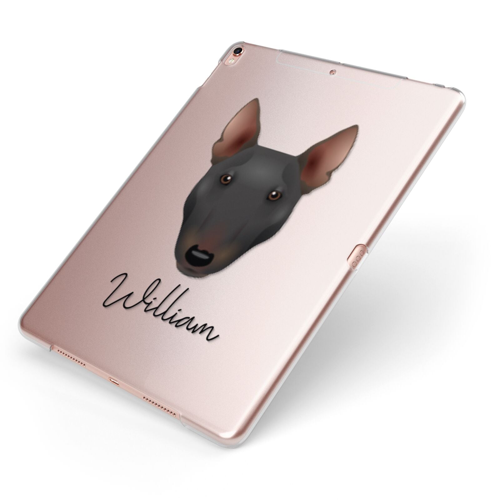 Miniature Bull Terrier Personalised Apple iPad Case on Rose Gold iPad Side View