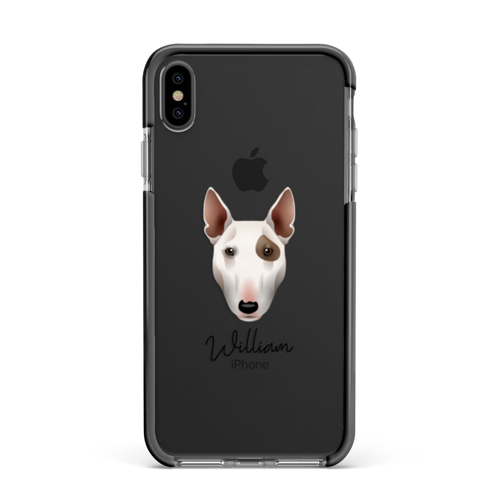 Miniature Bull Terrier Personalised Apple iPhone Xs Max Impact Case Black Edge on Black Phone