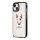 Miniature Bull Terrier Personalised iPhone 13 Black Impact Case Side Angle on Silver phone