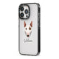 Miniature Bull Terrier Personalised iPhone 13 Pro Black Impact Case Side Angle on Silver phone