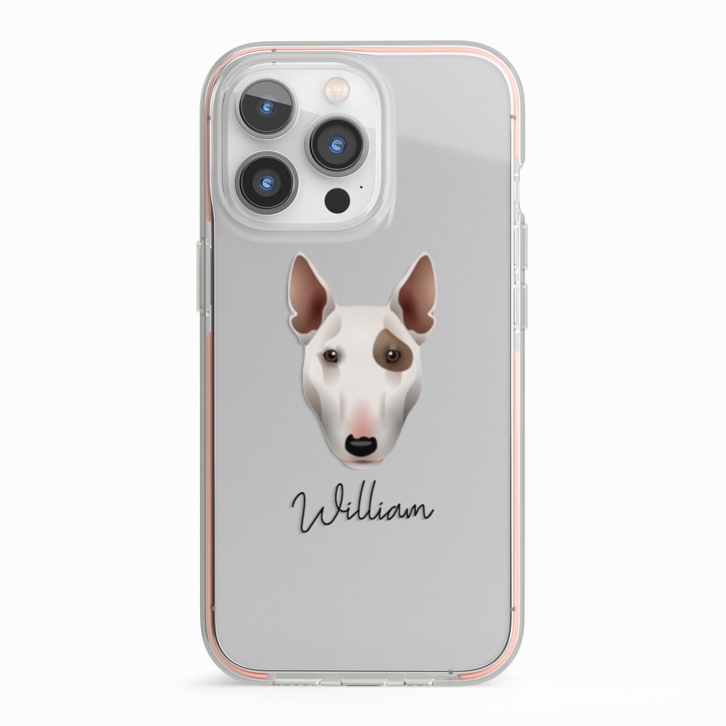 Miniature Bull Terrier Personalised iPhone 13 Pro TPU Impact Case with Pink Edges