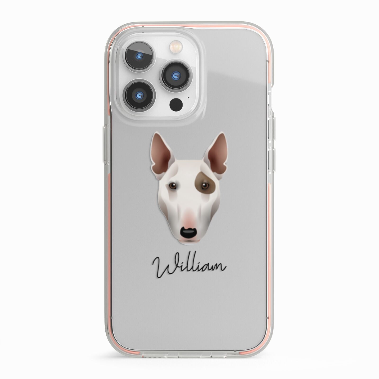 Miniature Bull Terrier Personalised iPhone 13 Pro TPU Impact Case with Pink Edges