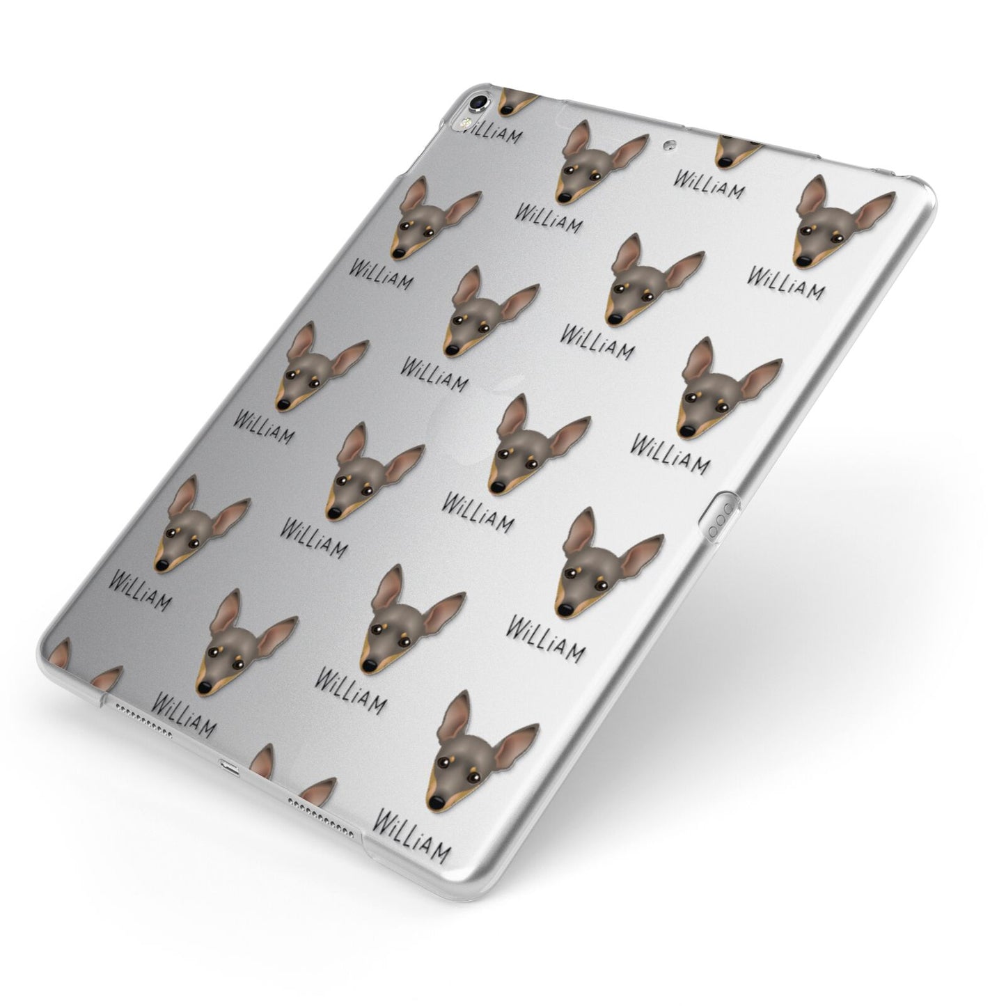 Miniature Pinscher Icon with Name Apple iPad Case on Silver iPad Side View