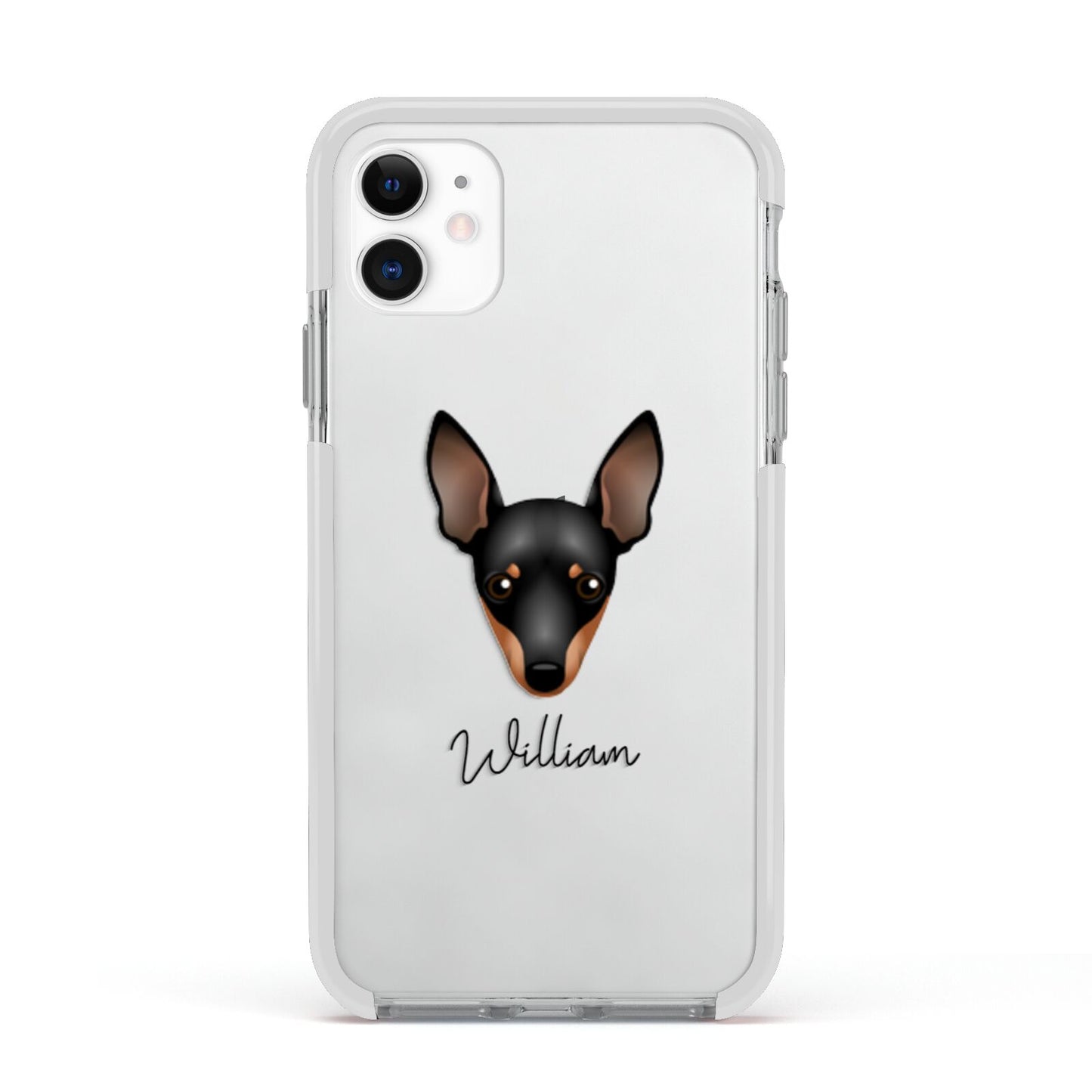 Miniature Pinscher Personalised Apple iPhone 11 in White with White Impact Case