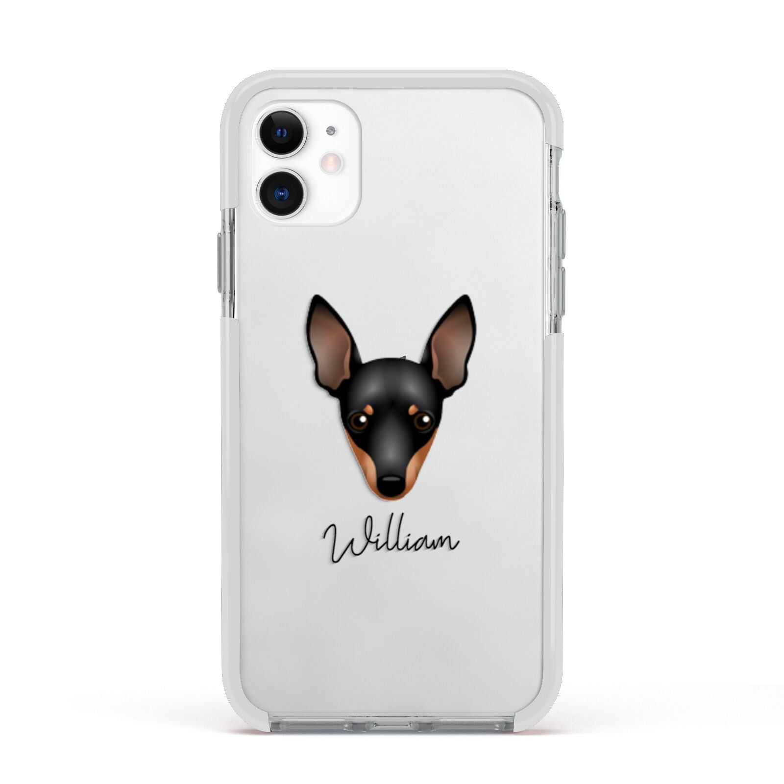 Miniature Pinscher Personalised Apple iPhone 11 in White with White Impact Case