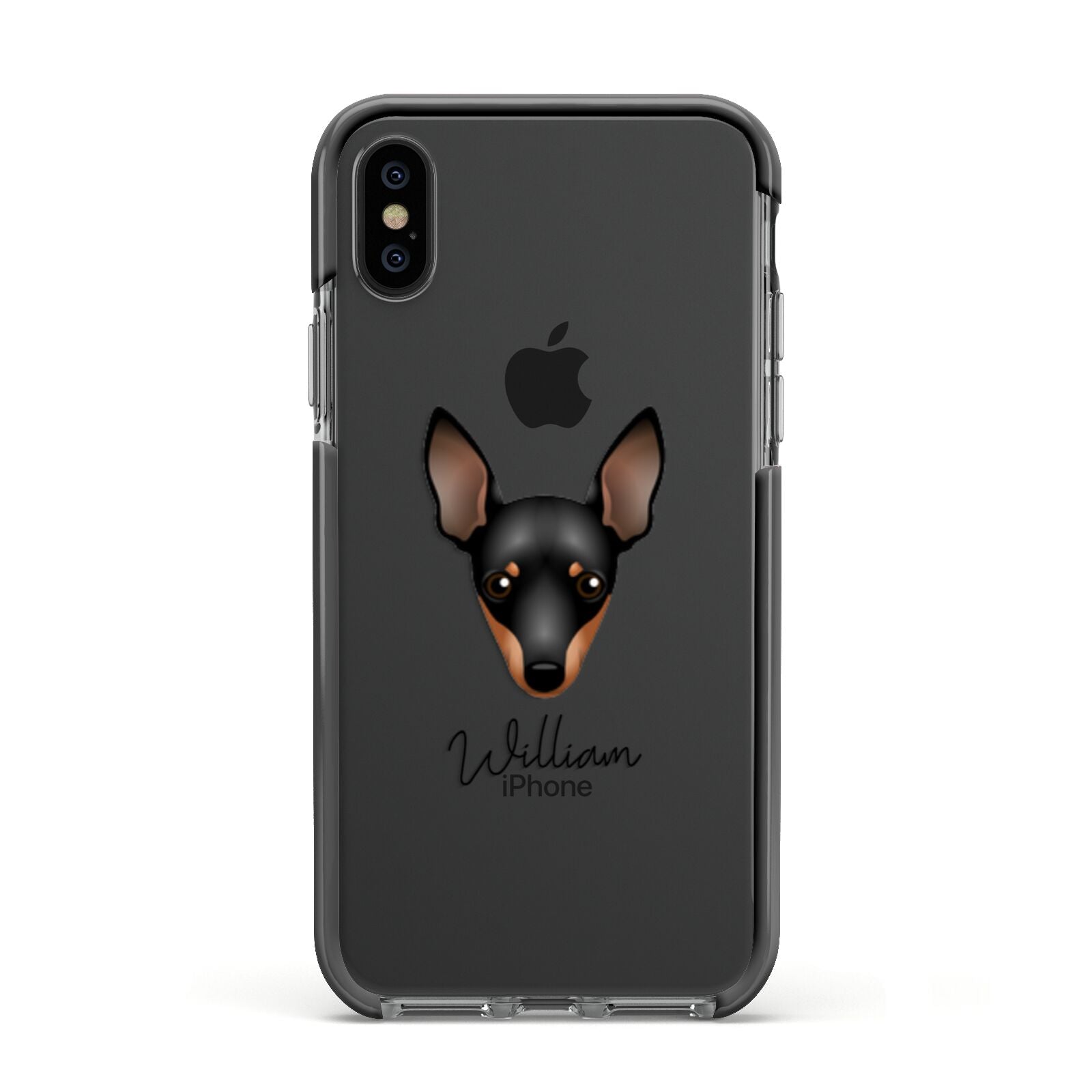 Miniature Pinscher Personalised Apple iPhone Xs Impact Case Black Edge on Black Phone