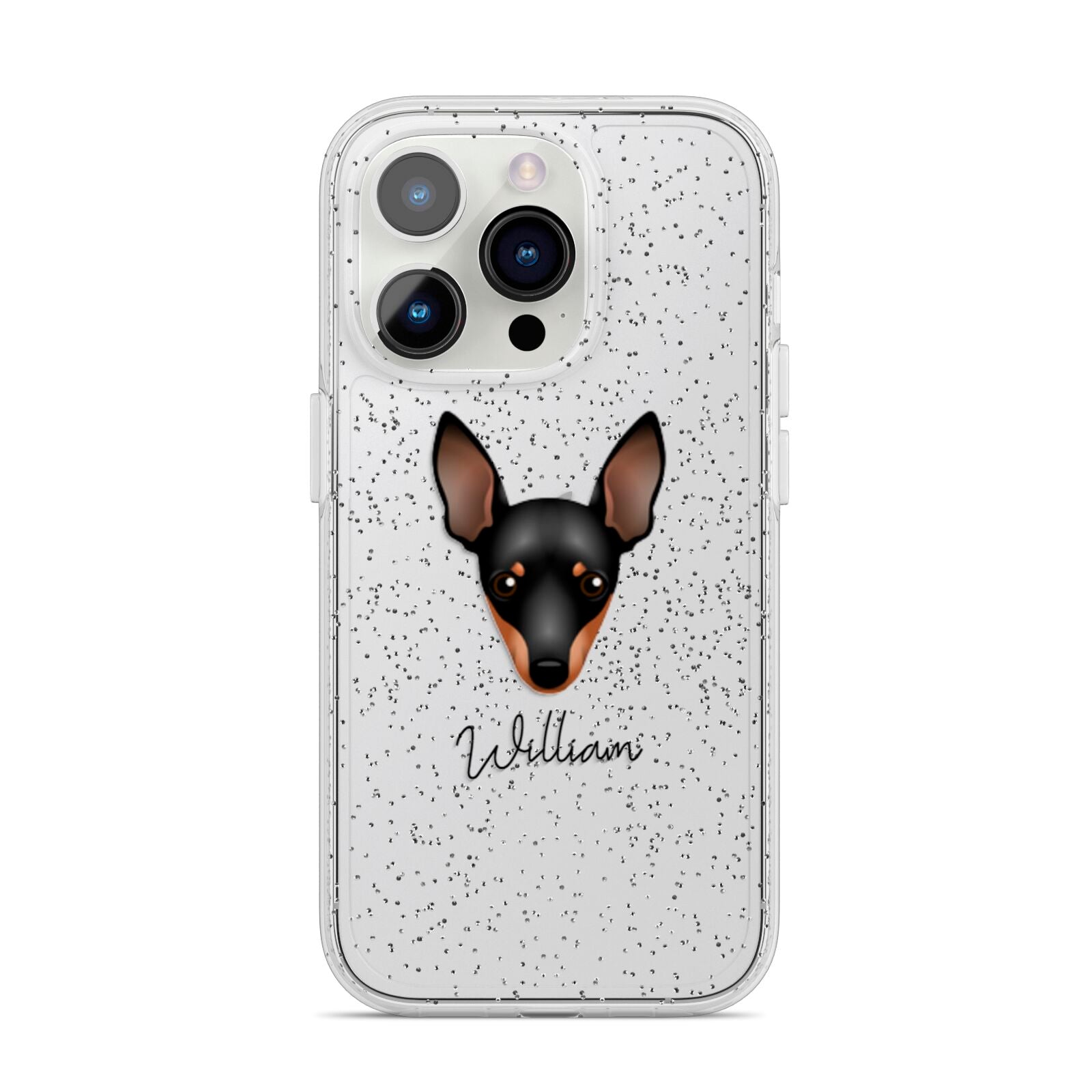 Miniature Pinscher Personalised iPhone 14 Pro Glitter Tough Case Silver
