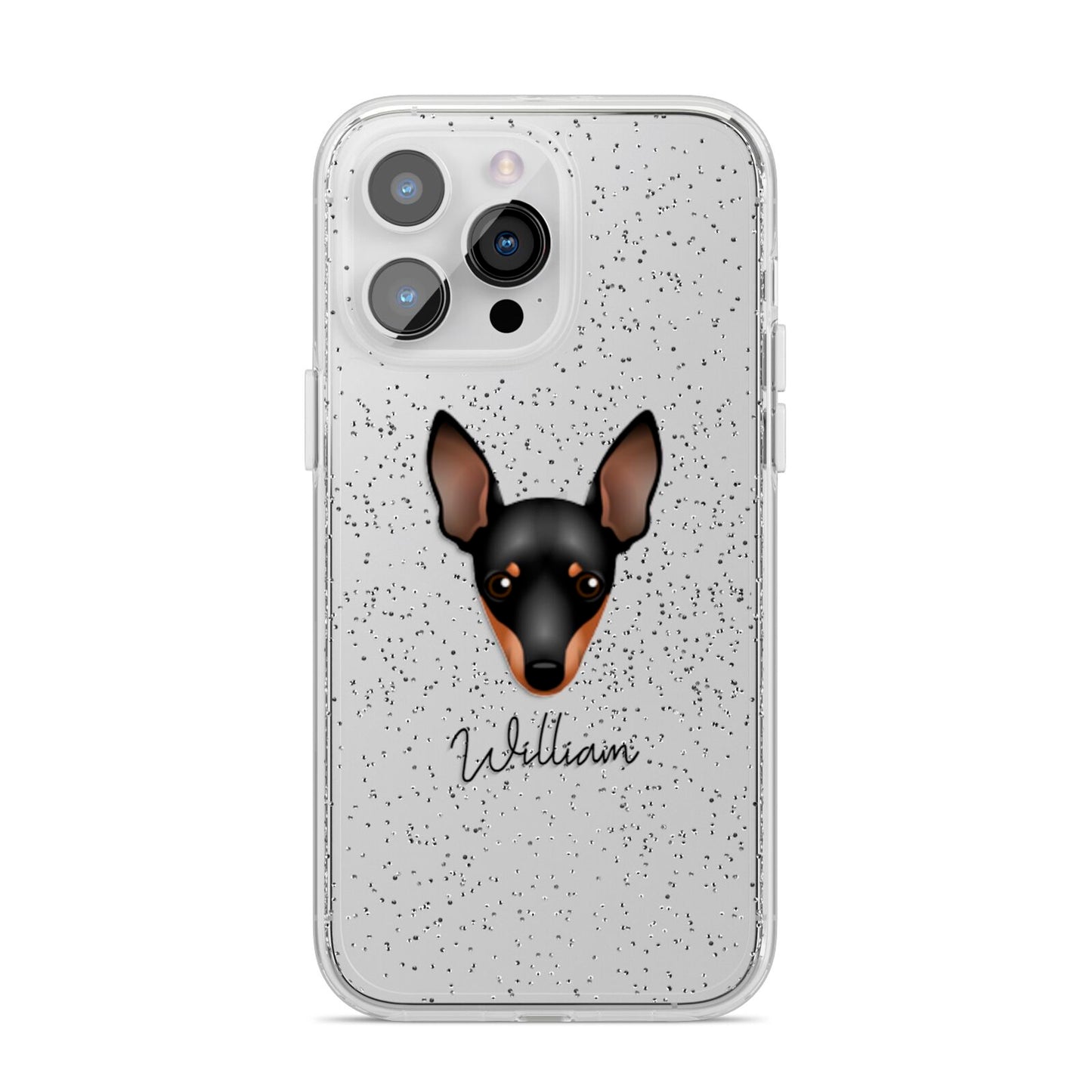 Miniature Pinscher Personalised iPhone 14 Pro Max Glitter Tough Case Silver