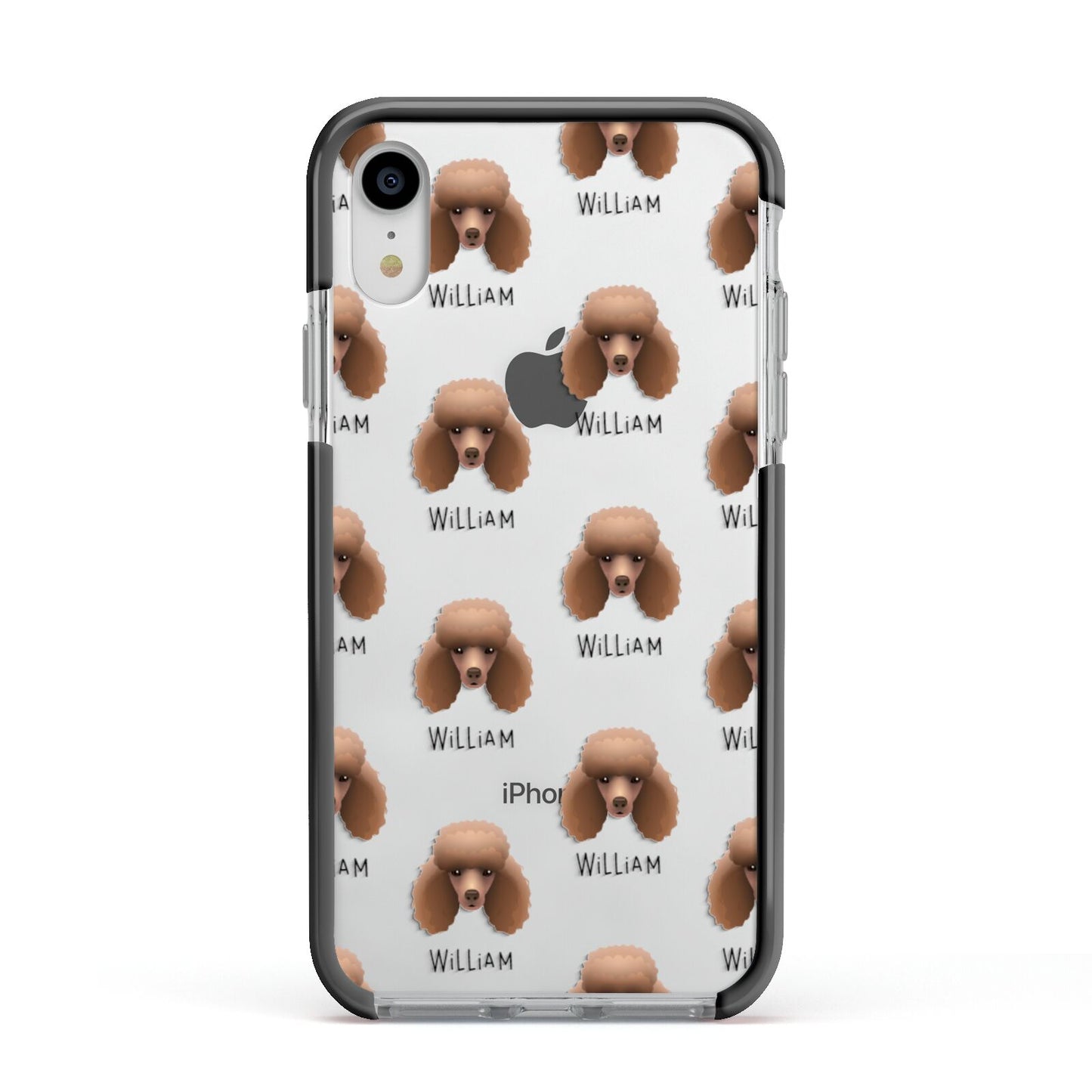 Miniature Poodle Icon with Name Apple iPhone XR Impact Case Black Edge on Silver Phone