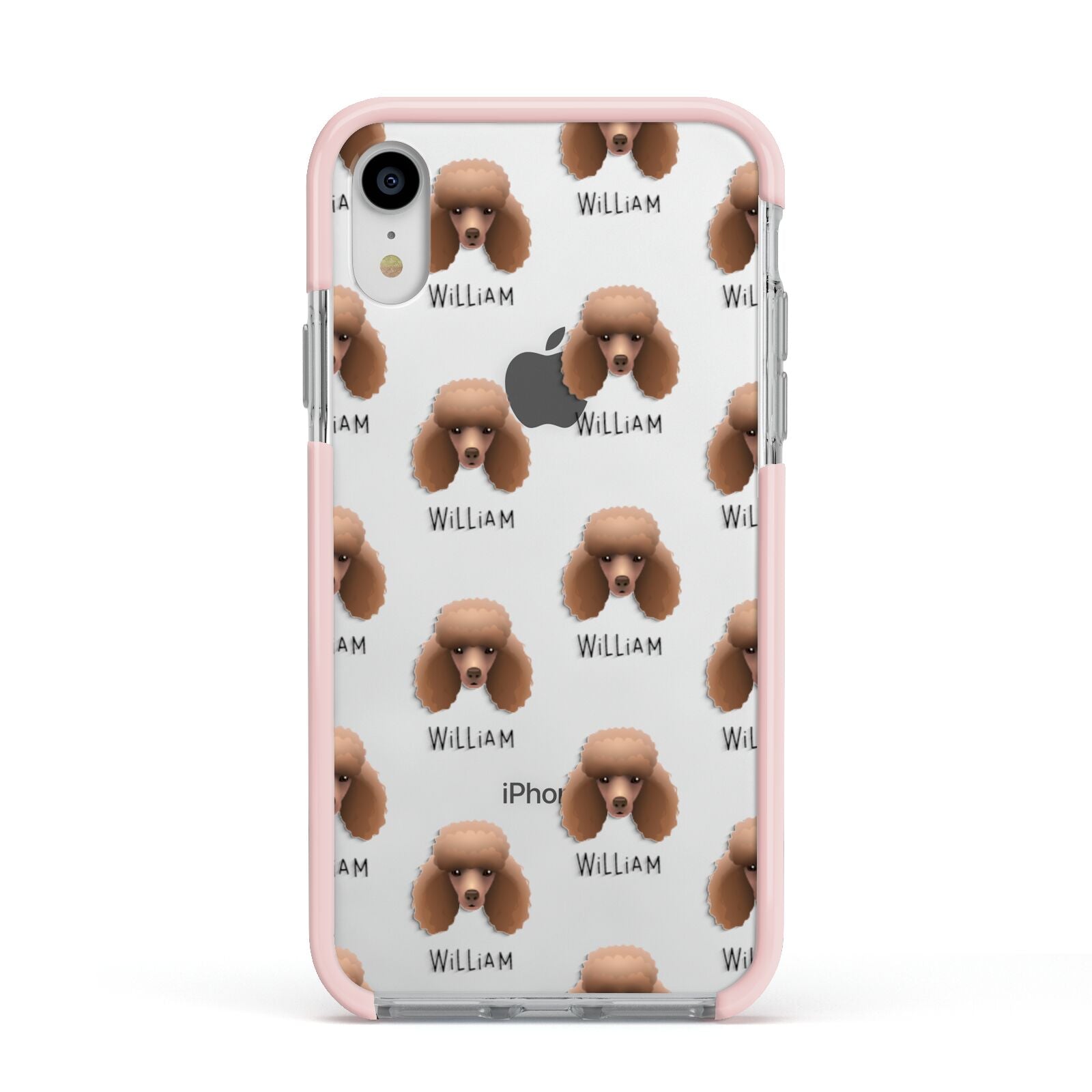 Miniature Poodle Icon with Name Apple iPhone XR Impact Case Pink Edge on Silver Phone