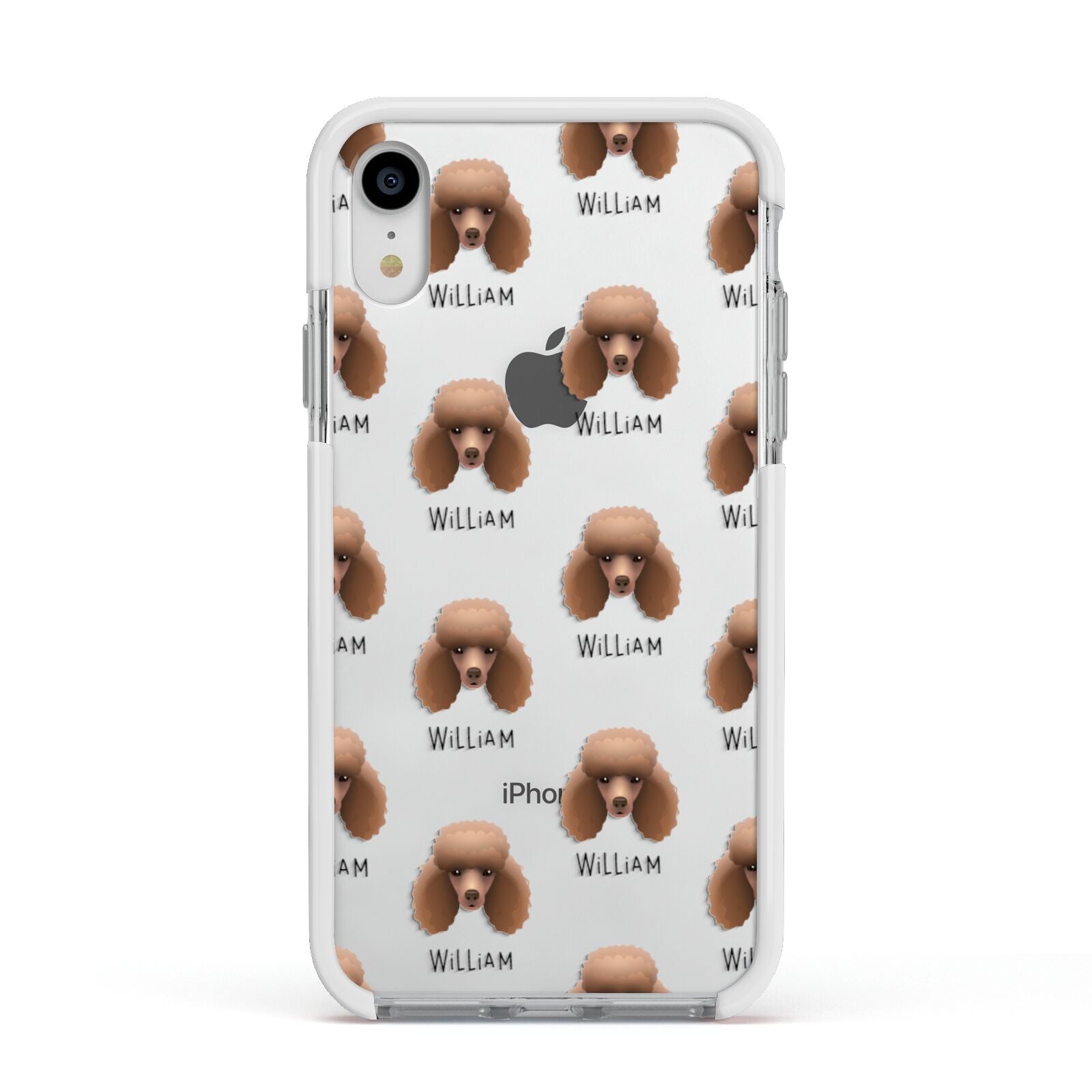 Miniature Poodle Icon with Name Apple iPhone XR Impact Case White Edge on Silver Phone