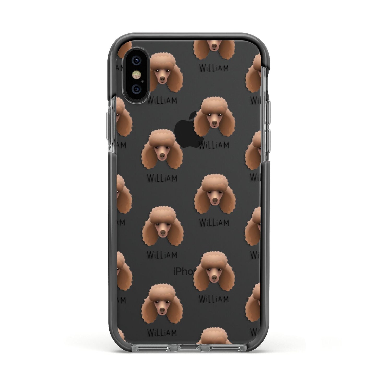 Miniature Poodle Icon with Name Apple iPhone Xs Impact Case Black Edge on Black Phone