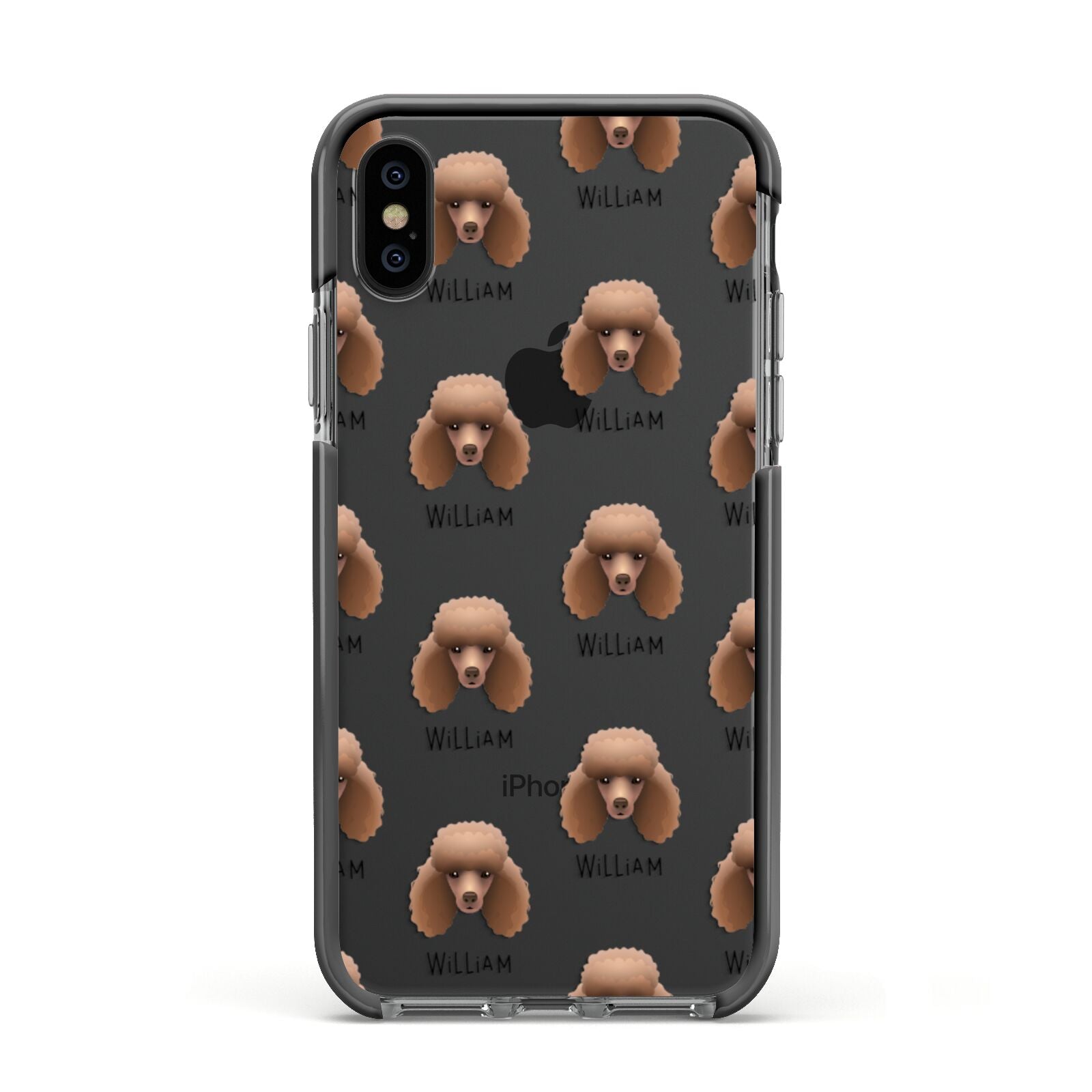 Miniature Poodle Icon with Name Apple iPhone Xs Impact Case Black Edge on Black Phone