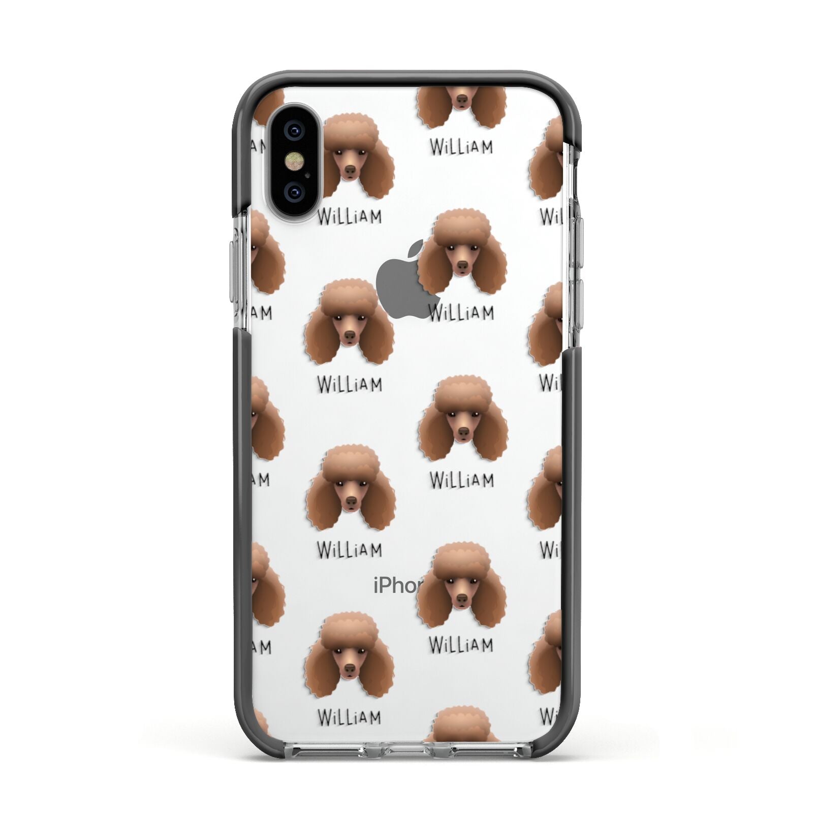 Miniature Poodle Icon with Name Apple iPhone Xs Impact Case Black Edge on Silver Phone