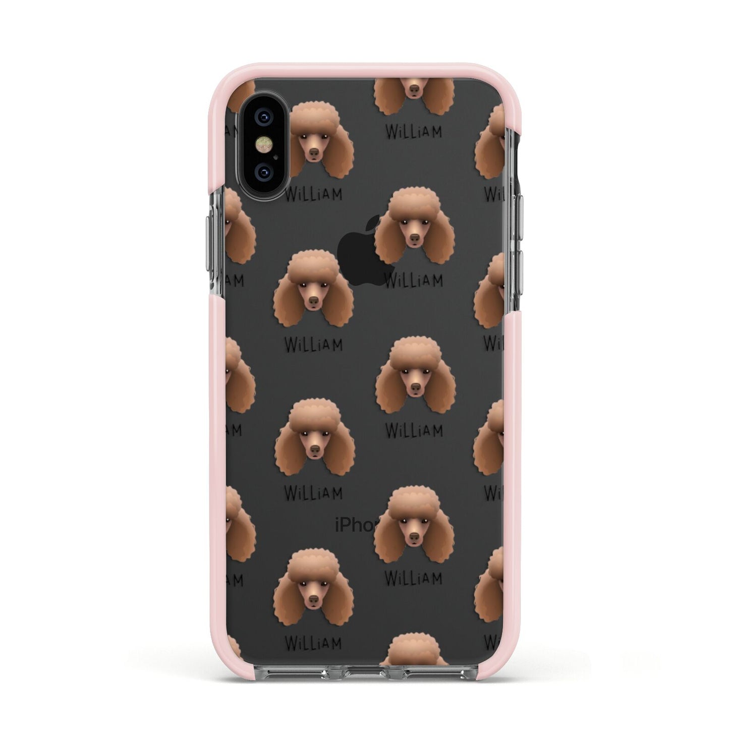 Miniature Poodle Icon with Name Apple iPhone Xs Impact Case Pink Edge on Black Phone
