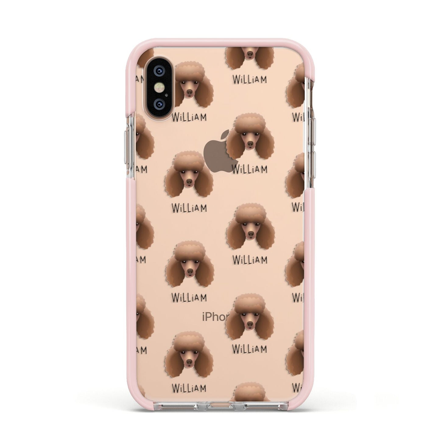 Miniature Poodle Icon with Name Apple iPhone Xs Impact Case Pink Edge on Gold Phone