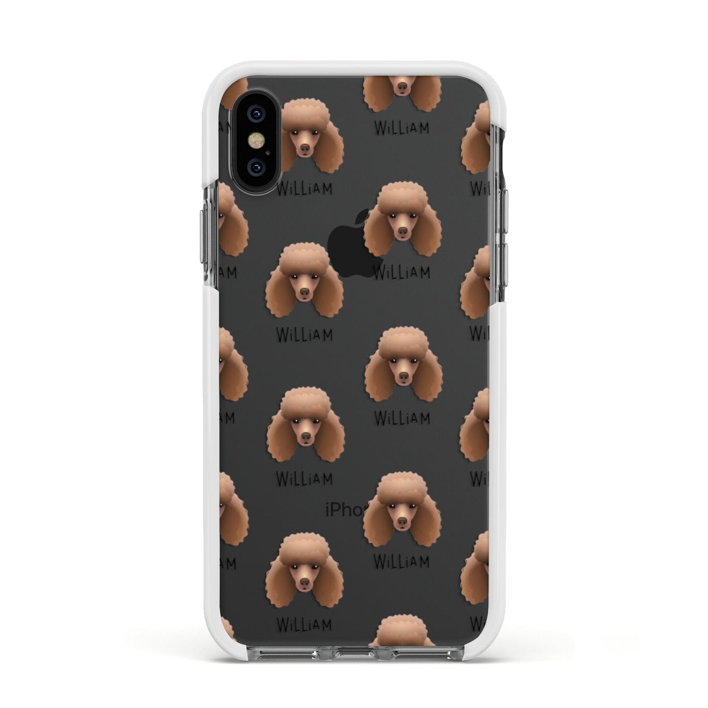 Miniature Poodle Icon with Name Apple iPhone Xs Impact Case White Edge on Black Phone