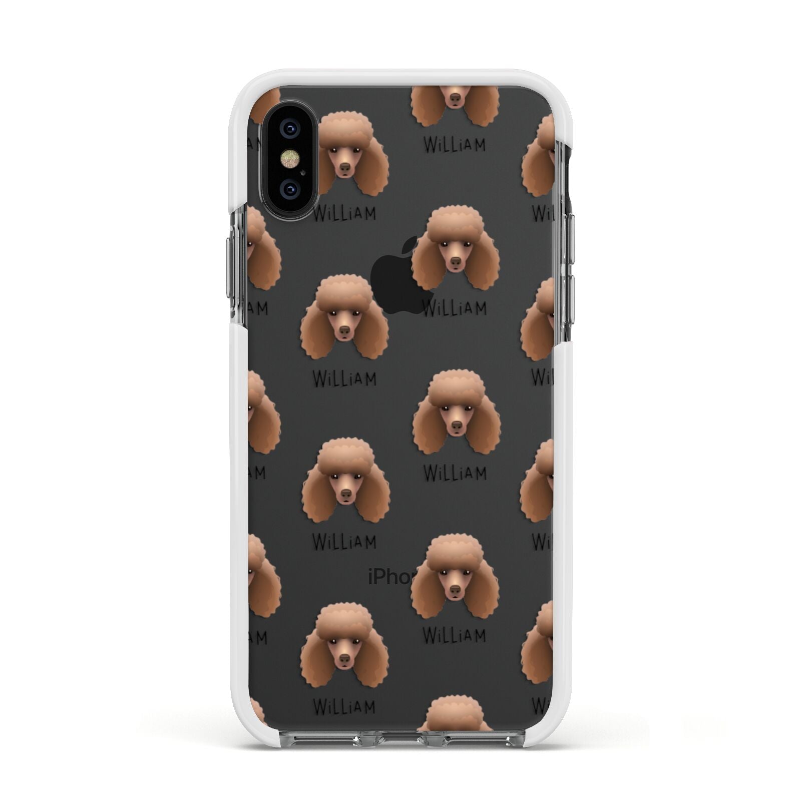Miniature Poodle Icon with Name Apple iPhone Xs Impact Case White Edge on Black Phone