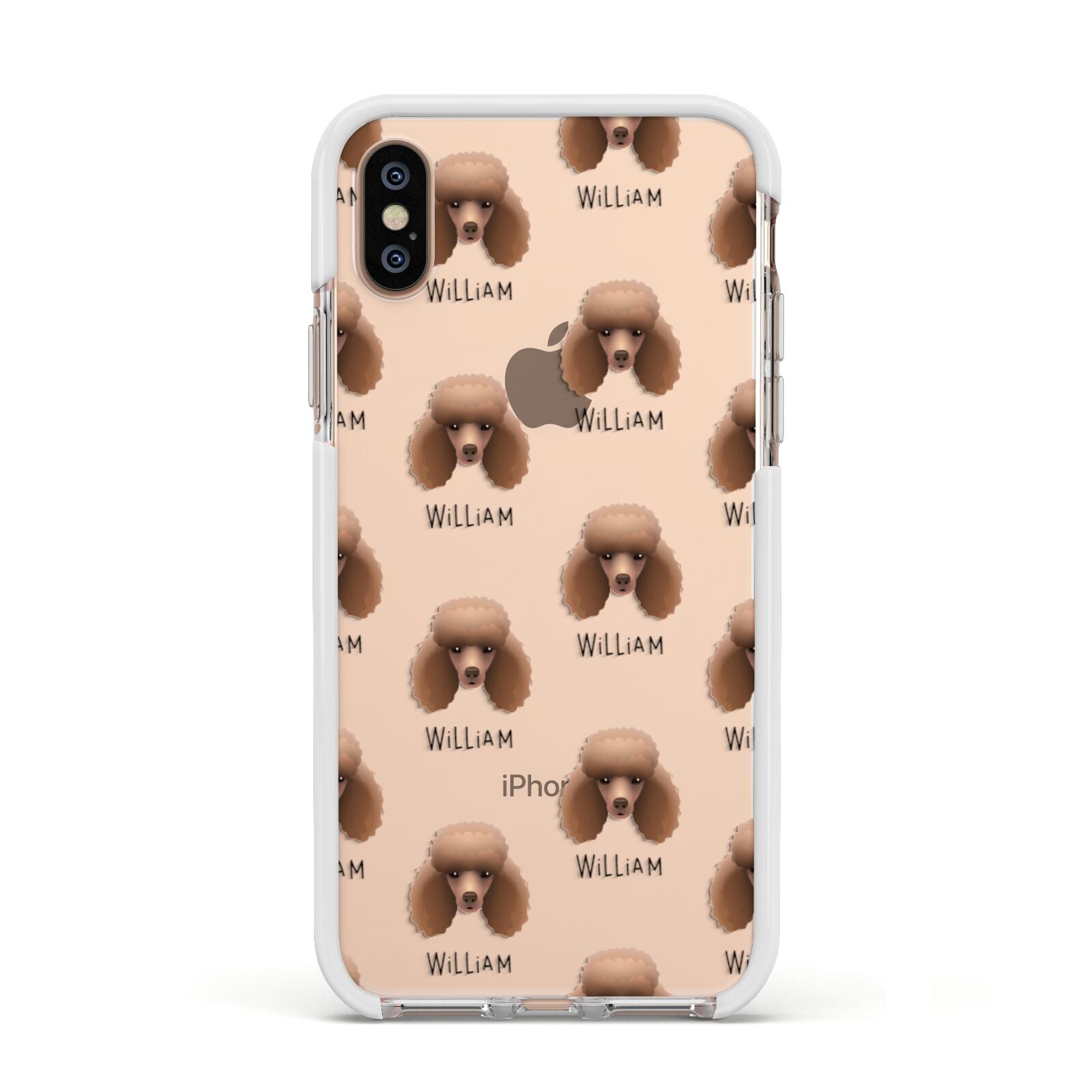 Miniature Poodle Icon with Name Apple iPhone Xs Impact Case White Edge on Gold Phone
