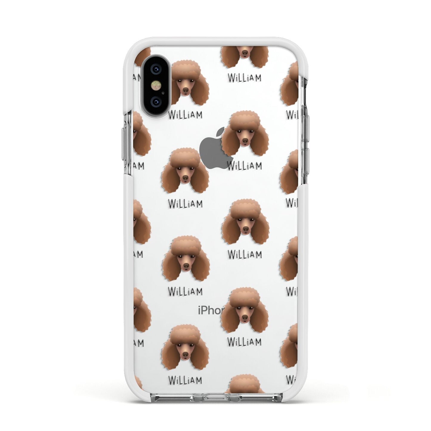 Miniature Poodle Icon with Name Apple iPhone Xs Impact Case White Edge on Silver Phone
