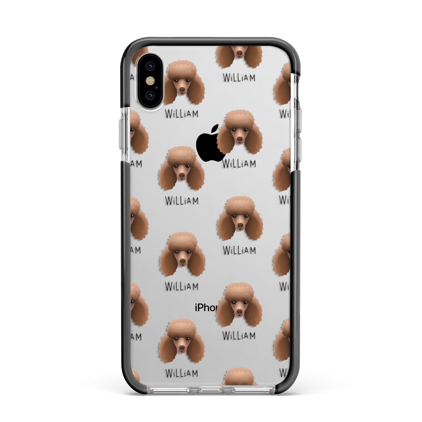 Miniature Poodle Icon with Name Apple iPhone Xs Max Impact Case Black Edge on Silver Phone