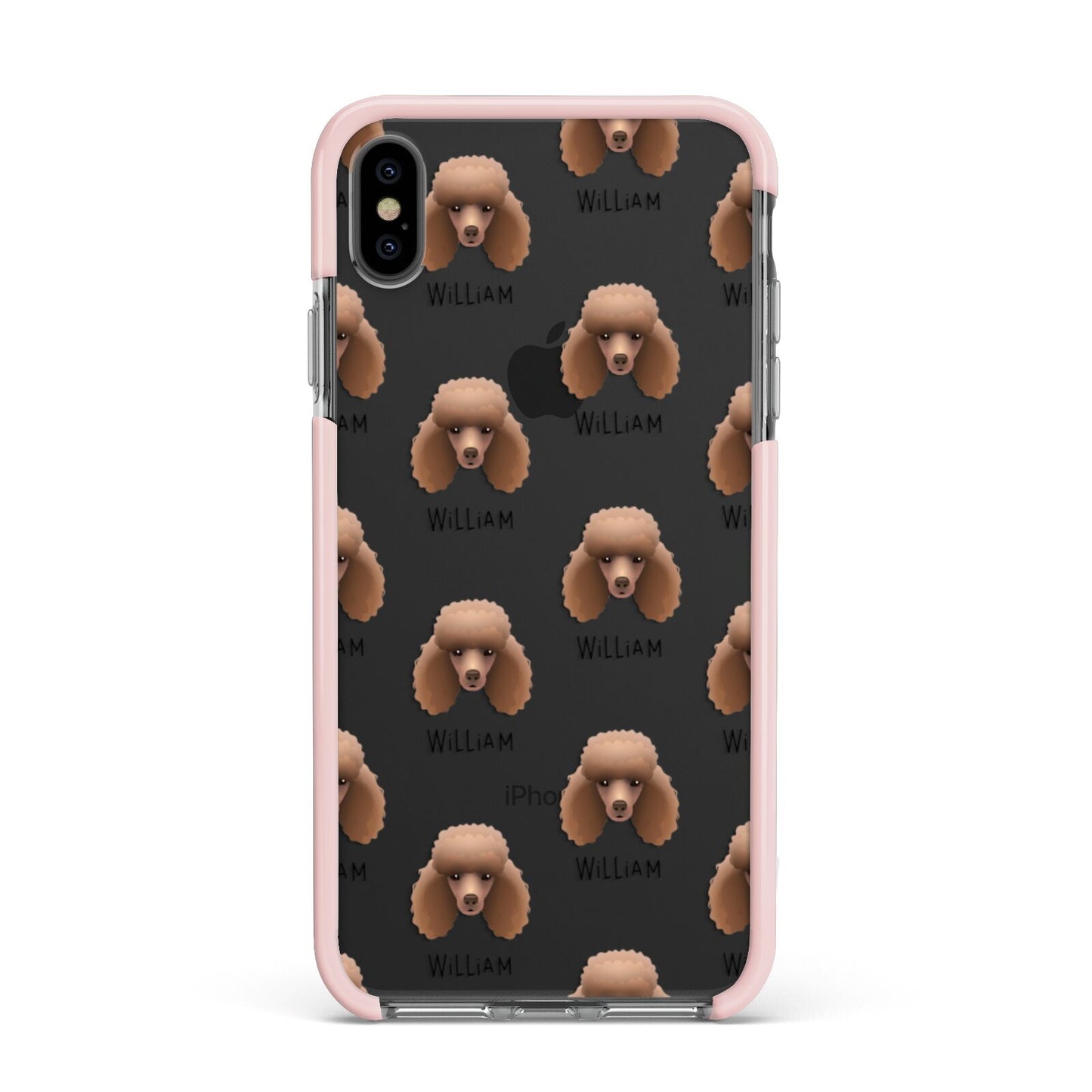 Miniature Poodle Icon with Name Apple iPhone Xs Max Impact Case Pink Edge on Black Phone