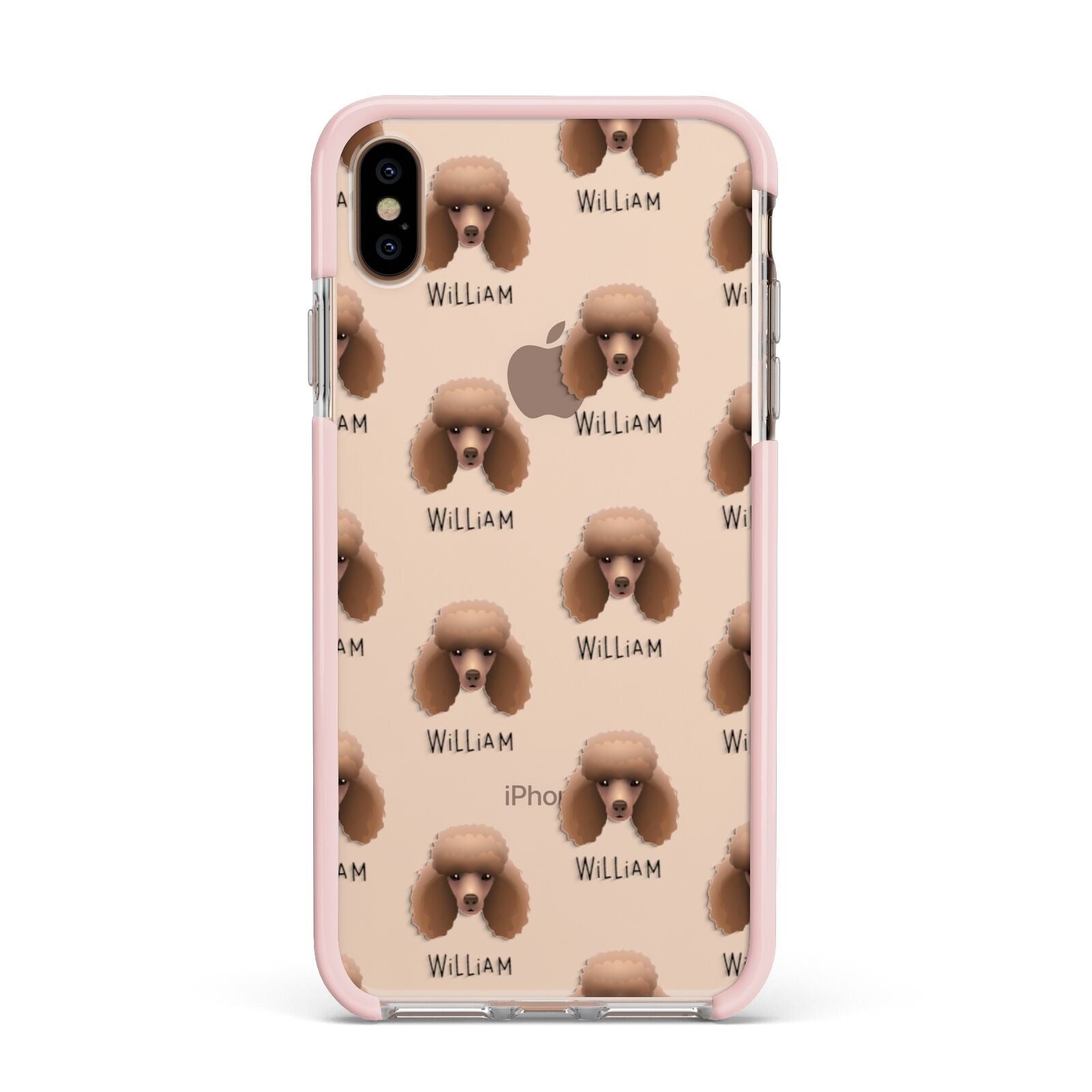 Miniature Poodle Icon with Name Apple iPhone Xs Max Impact Case Pink Edge on Gold Phone