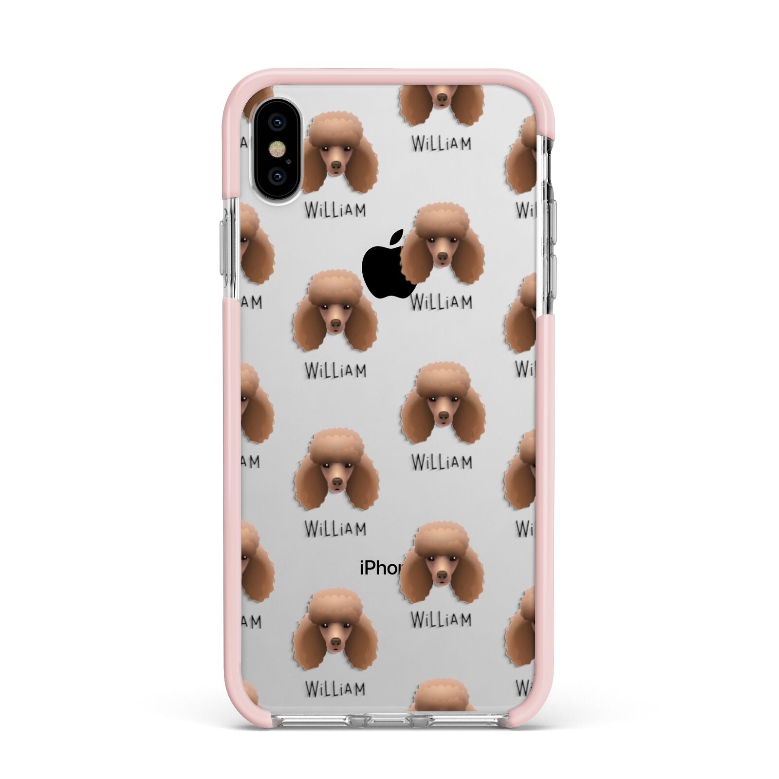 Miniature Poodle Icon with Name Apple iPhone Xs Max Impact Case Pink Edge on Silver Phone